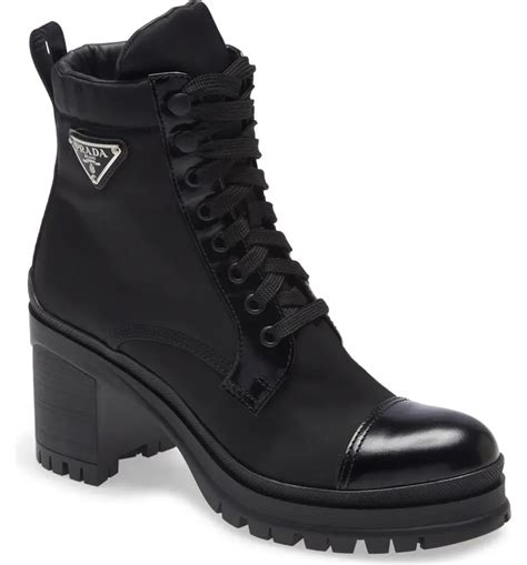 prada tall brown leather boots|Prada block heel combat boots.